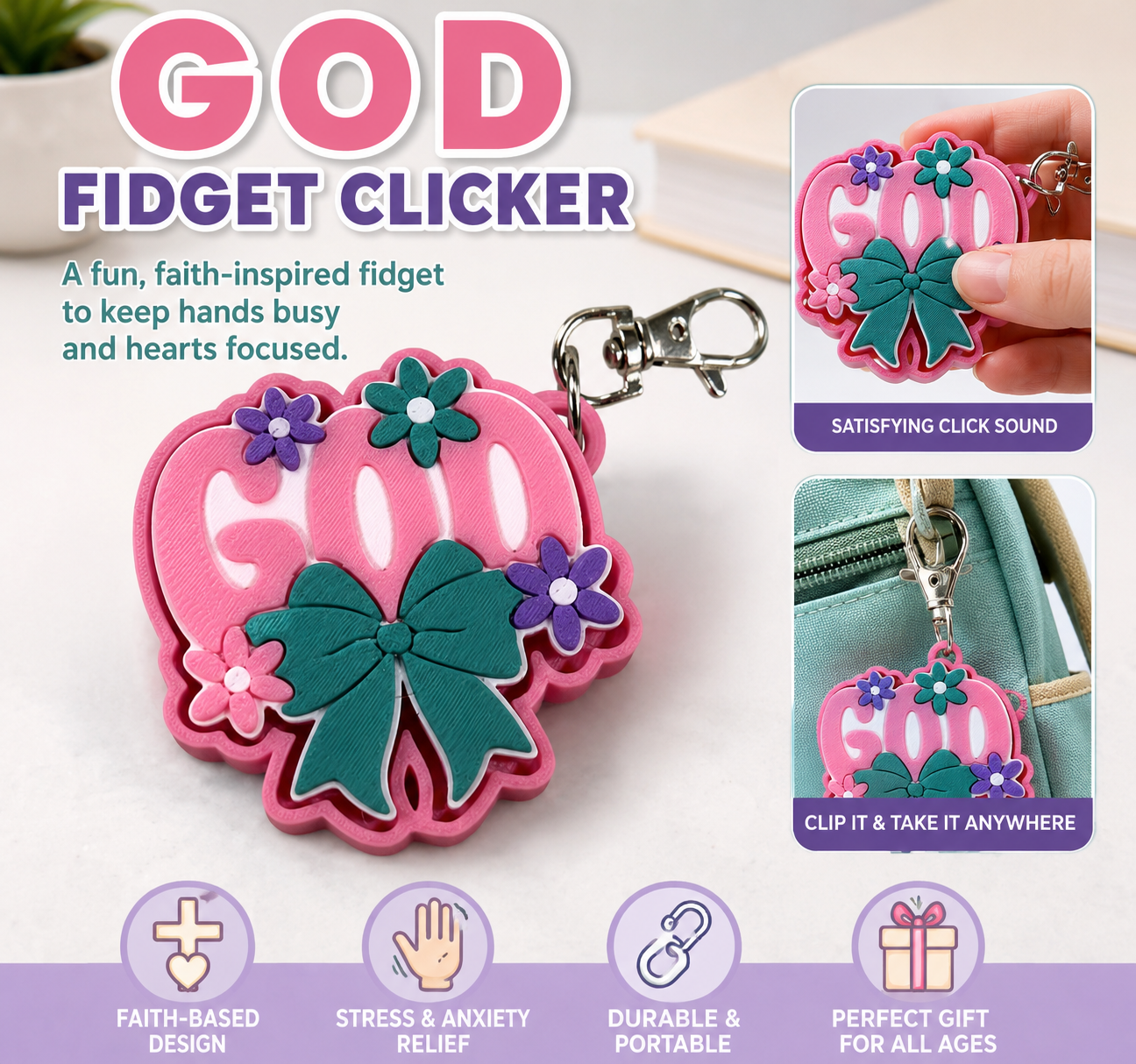 God Fidget Clicker Key Chain