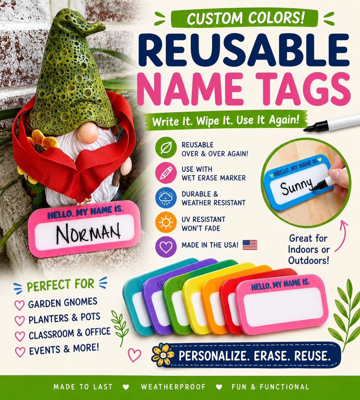 Name Tags (Reusable) - Classroom Set of 30